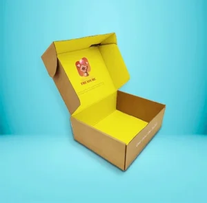 Brown Kraft Mailer Boxes With Yellow Printing Inside