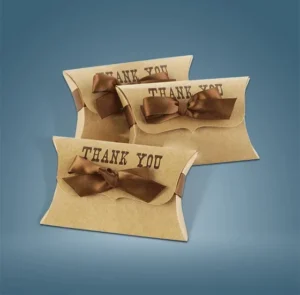 Kraft Pillow Boxes With Extra Die Cut Flap For Ribbon